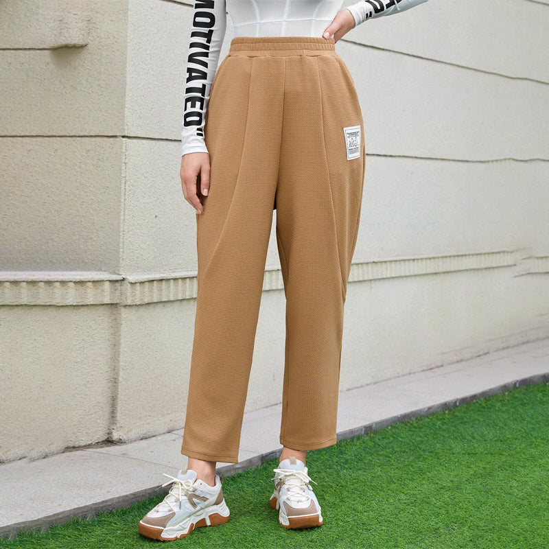 High Waist Letter Patched Sweatpants