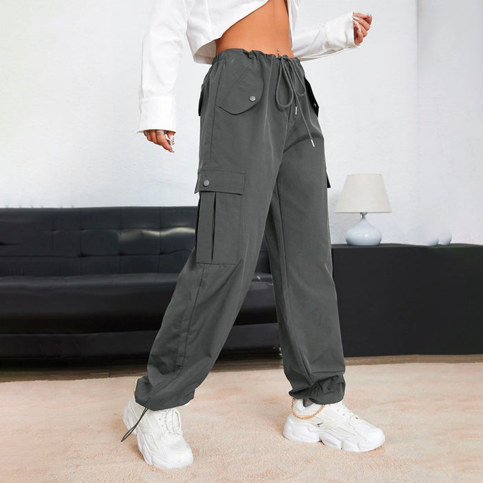 Easy Wear Solid Drawstring Waist Cargo Pants