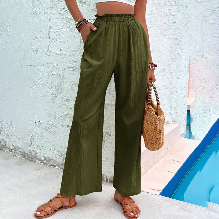 Paperbag Waist Textured Wide Leg Pants