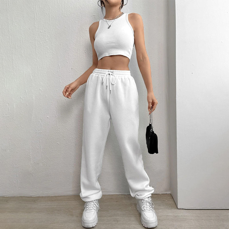 Letter Patched Drawstring Waist Sweatpants