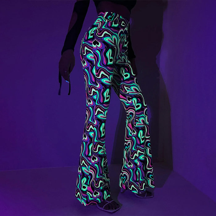 Reflective Allover Print Flare Leg Pants