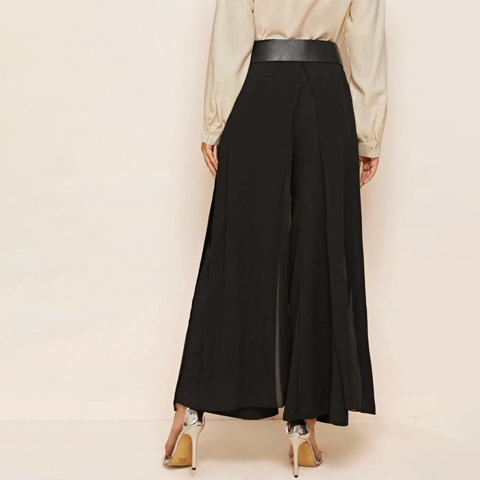 Skirt Overlay Buckle Belted Wide Leg Pants