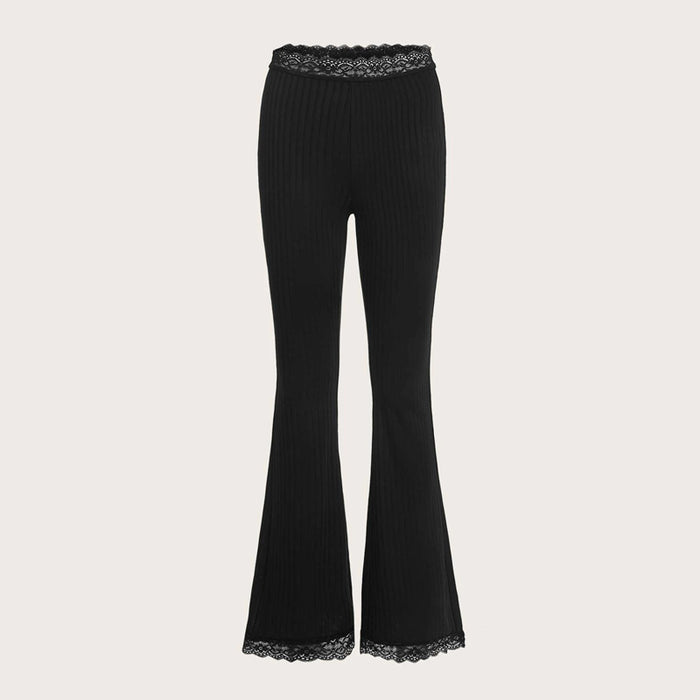 Casual Contrast Lace Flare Leg Pants