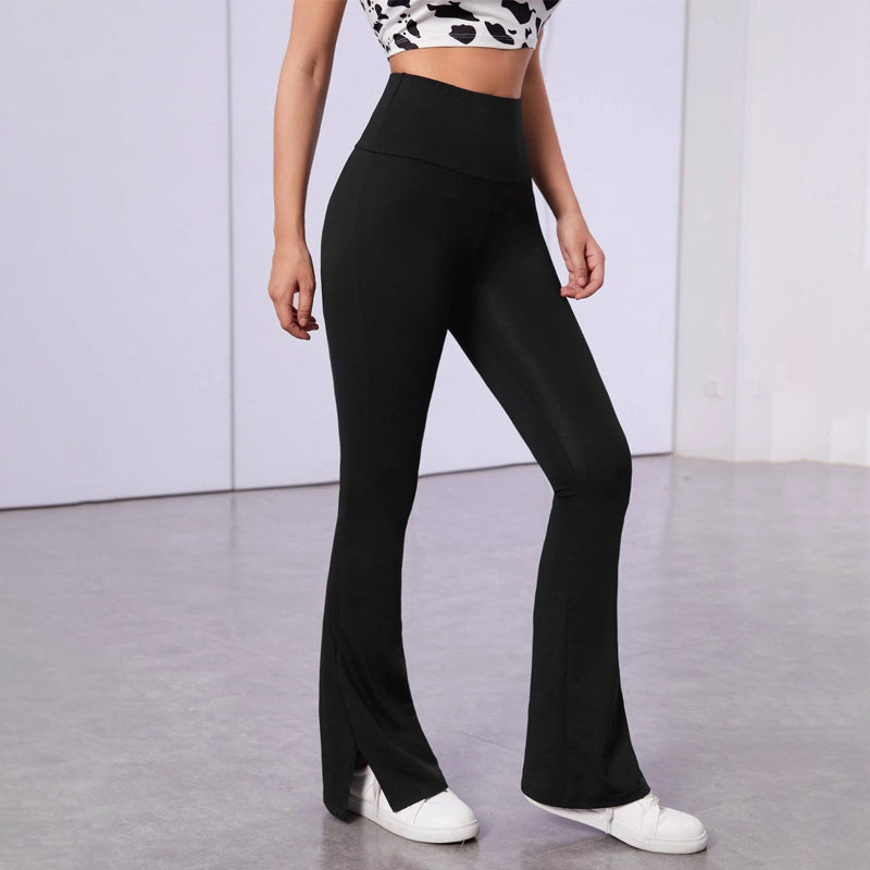 Wideband Waist Split Hem Flare Leg Pants