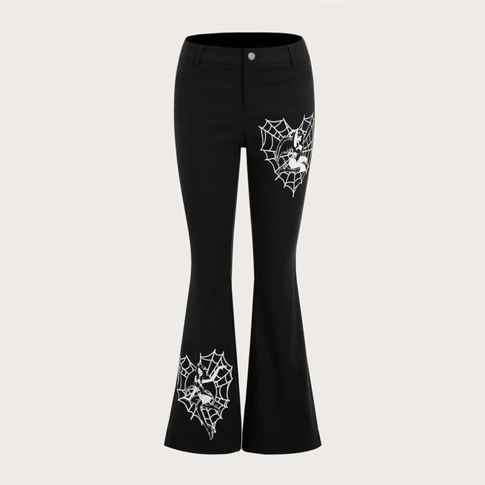 Spiderweb Print Flare Leg Pants