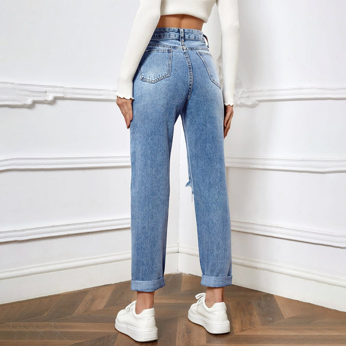 High Waist Ripped Mom Fit Jeans