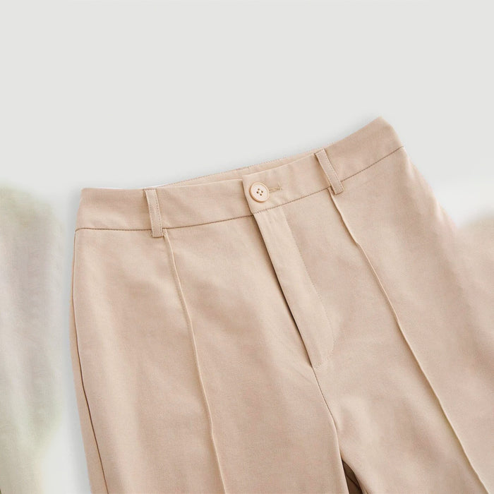 Plain High Waist Seam Detail Flare Leg Pants