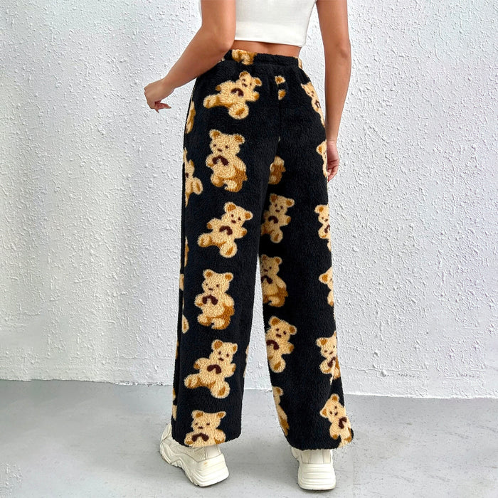 Bear Pattern Teddy Casual Pants