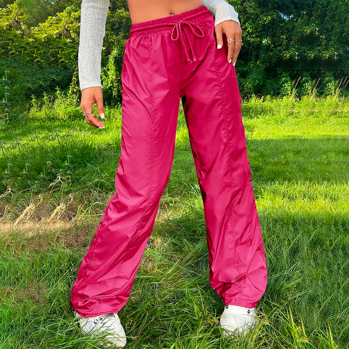 Solid Drawstring Waist Parachute Pants