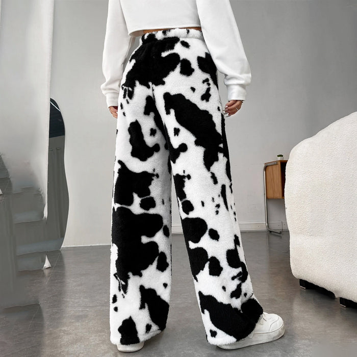 High Waist Print Shearling Pants