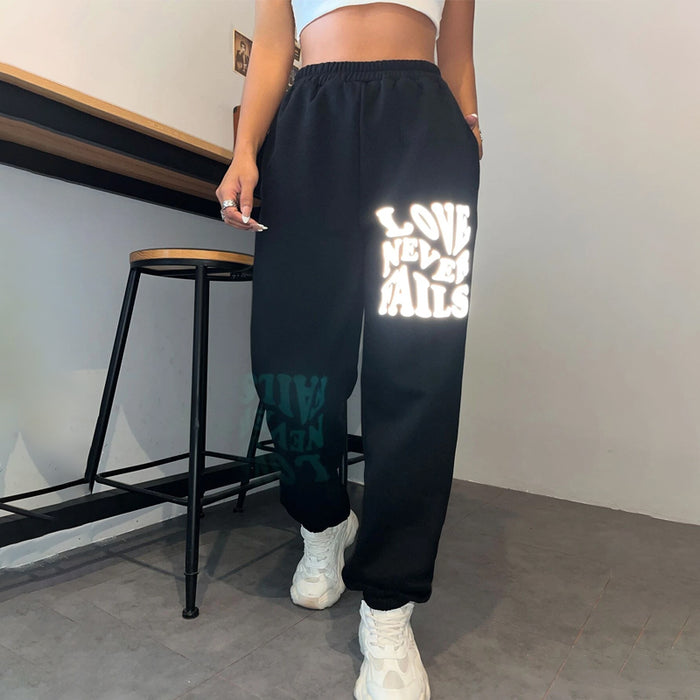 Reflective Slogan Graphic Sweatpants