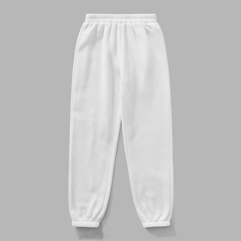 Solid Elastic Waist Thermal Lined Sweatpants