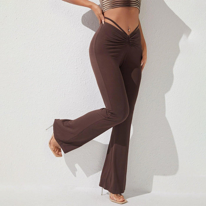 High Waist Ruched Flare Leg Pants