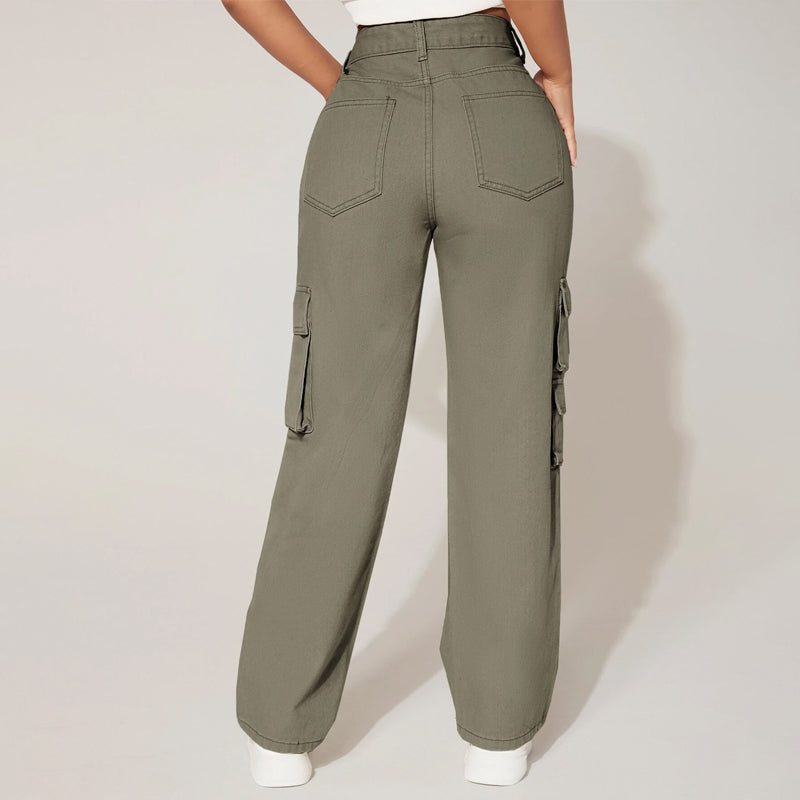 Flap Pocket Side Cargo Jeans For Women's