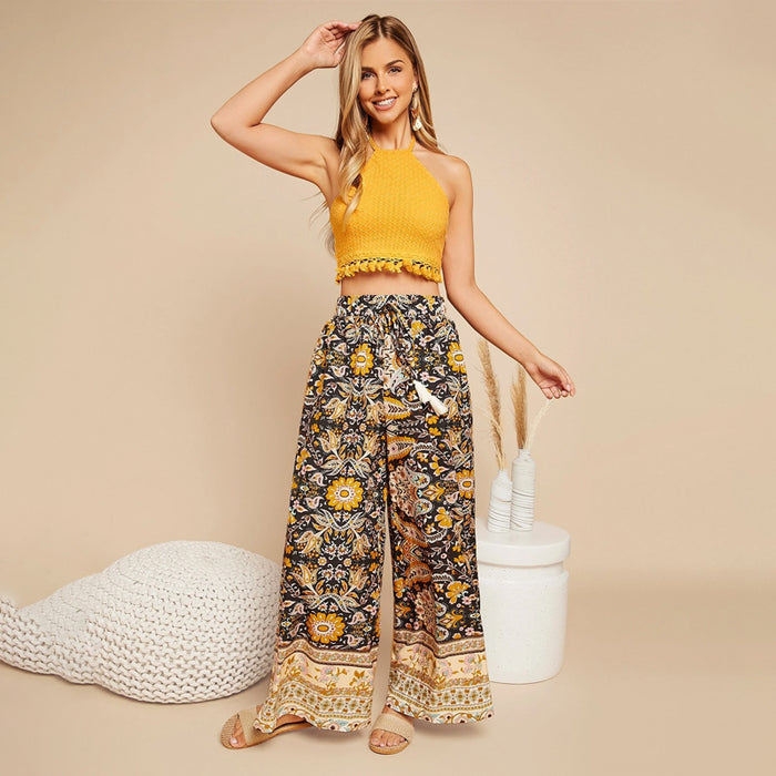 Floral Print Wide Leg Pants