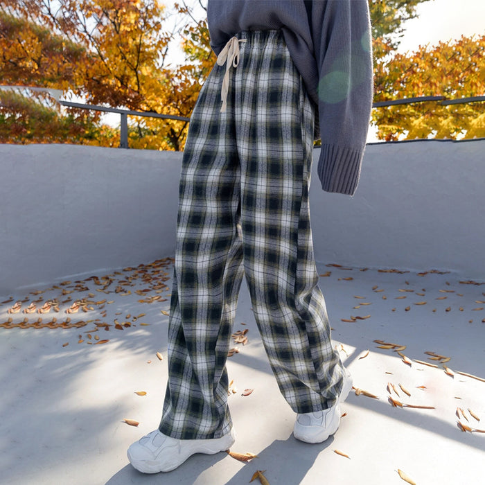 Plaid Drawstring Waist Pants