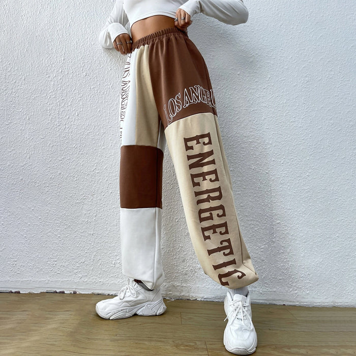 Letter Graphic Color Block Sweatpants