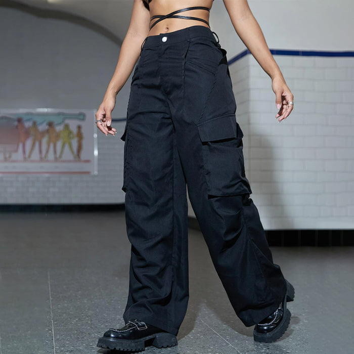 Flap Pocket Ruched Wide Leg Cargo Pants