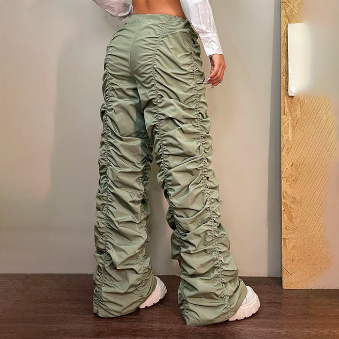 Drawstring Waist Ruched Parachute Pants