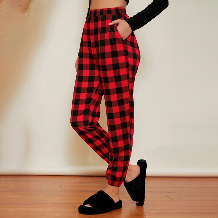 Elastic Waist Slant Pocket Gingham Crop Pants