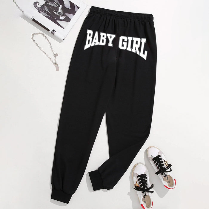 Letter Graphic Natural Drawstring Waist Sweatpants