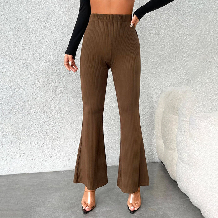 High Waist Rib Knit Flare Leg Pants