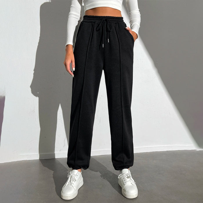 Solid Drawstring Waist Seam Detail Sweatpants