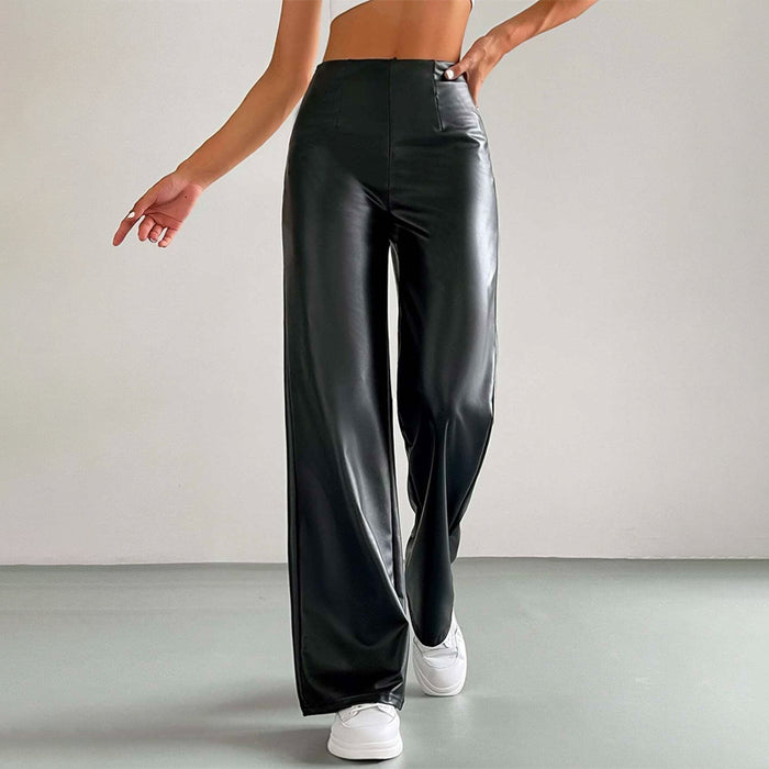 High Waist PU Straight Leg Pants