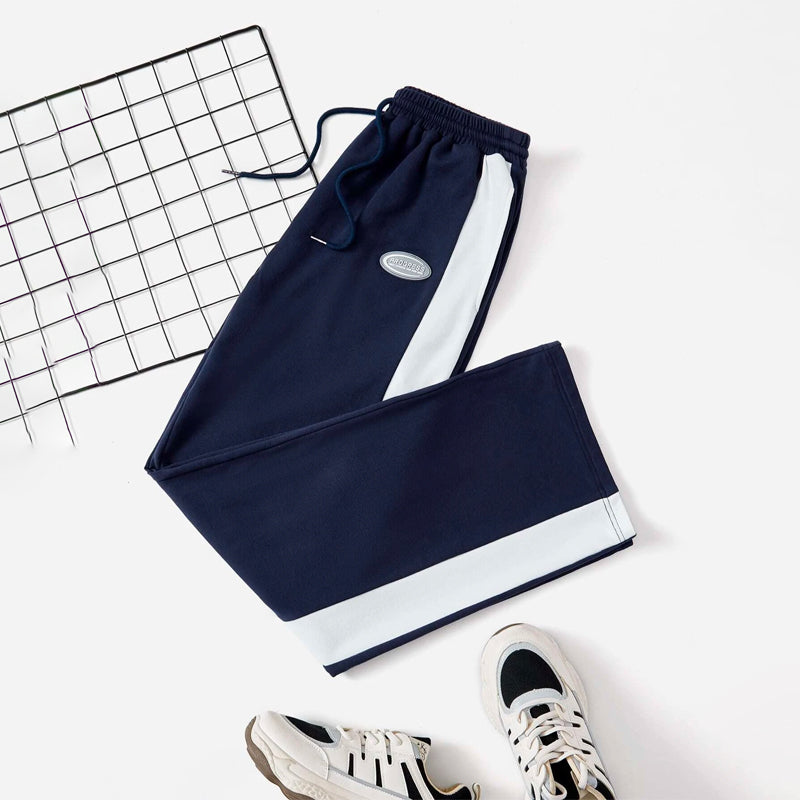 Letter Patched Detail Contrast Side Seam Drawstring Waist Sweatpants