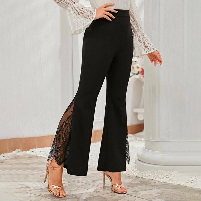 Lace Insert Flare Leg Pants