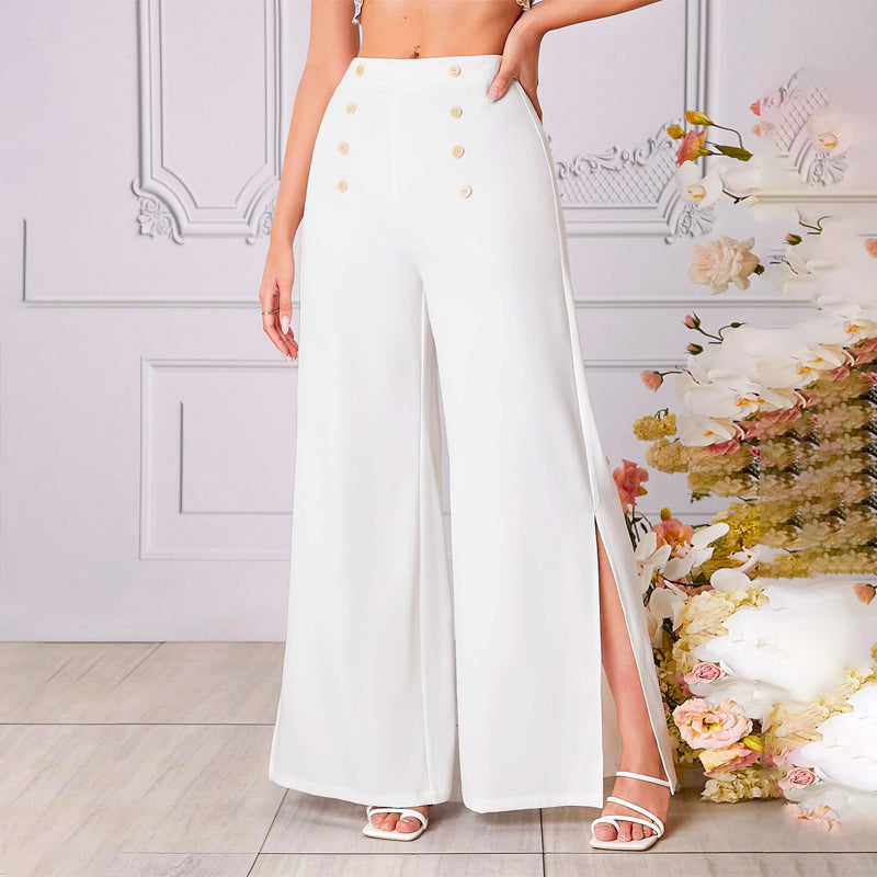 Solid Color Split Thigh Wide Leg Pants