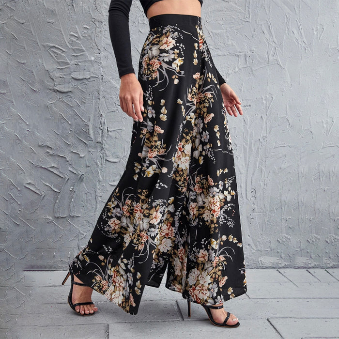 High Waist Floral Wide Leg Pants