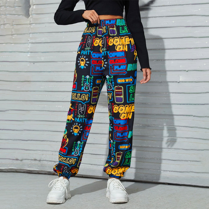 Allover Letter Graphic Elastic Waist Sweatpants