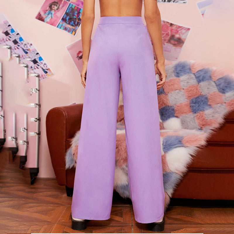 Zipper Fly Fold Pleated Palazzo Pants