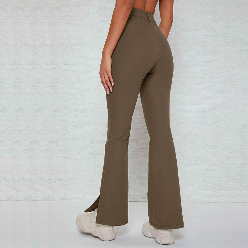 Slit Hem Inverted Seam High-Rise Split Pants