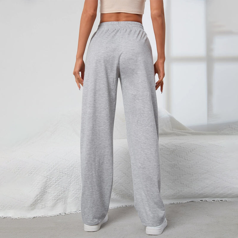 Solid Long Elastic Waist Loose Sweatpants