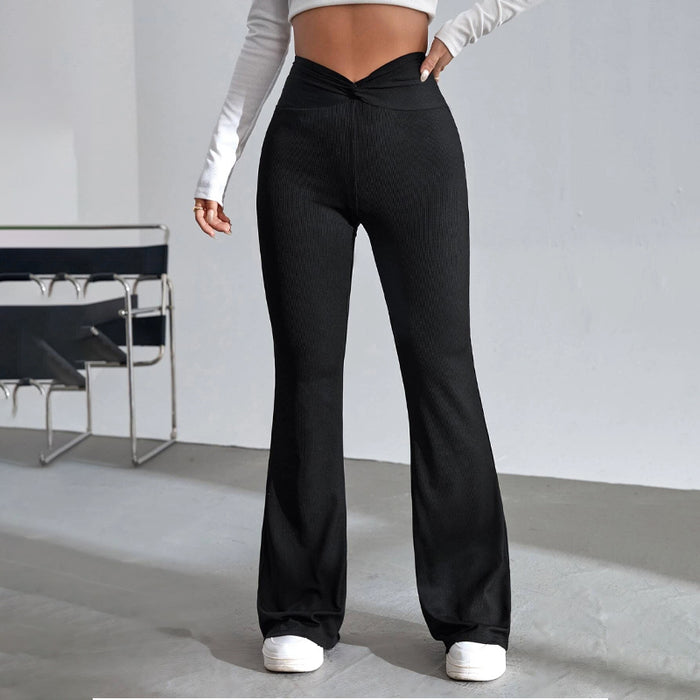 Solid Twist Detail Flare Leg Pants