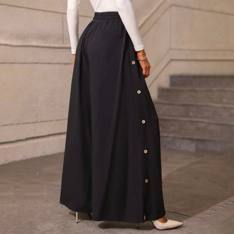 Button Side Wide Leg Pants