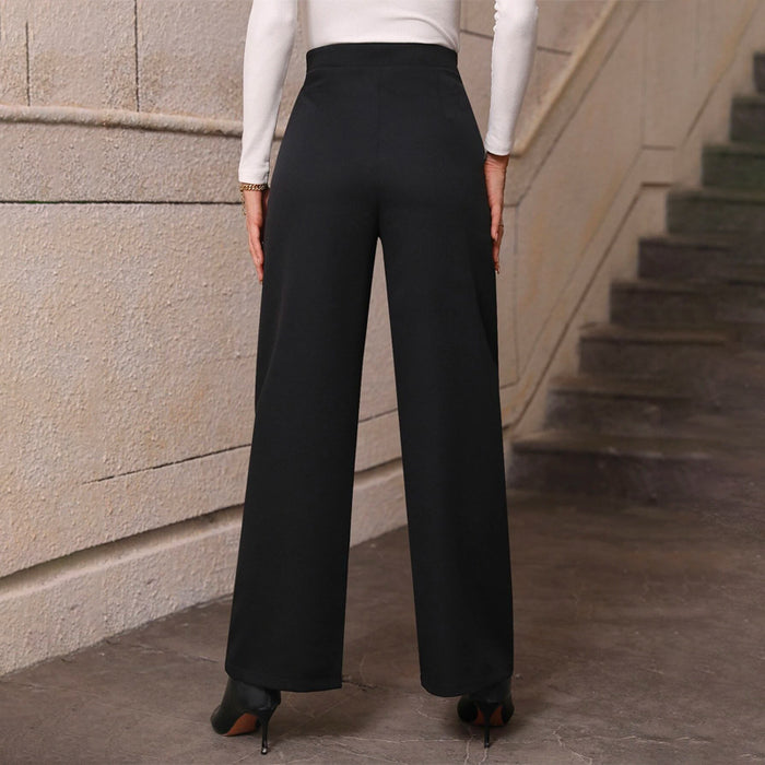 High Waist Button Detail Straight Leg Pants