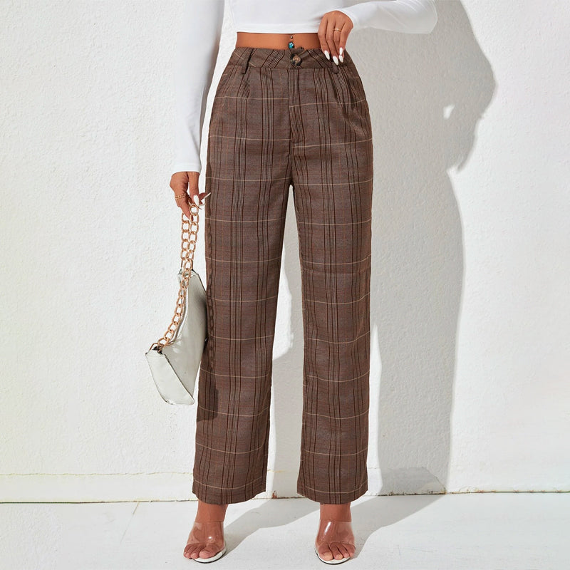 Petite Plaid Print High Waist Pants