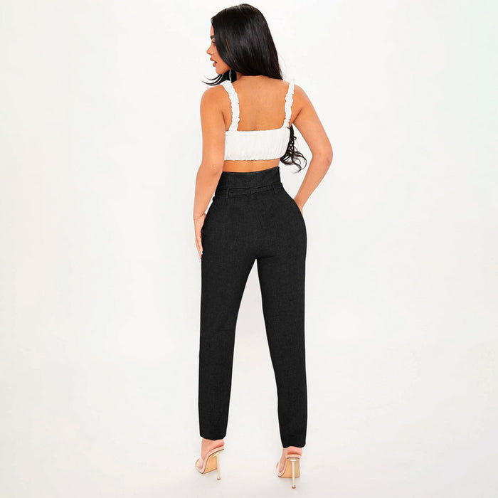 High Waist V Cut Belted Pants