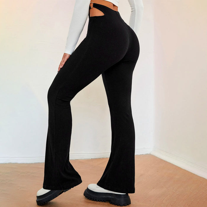 O Ring Cut Out Waist Flare Leg Pants