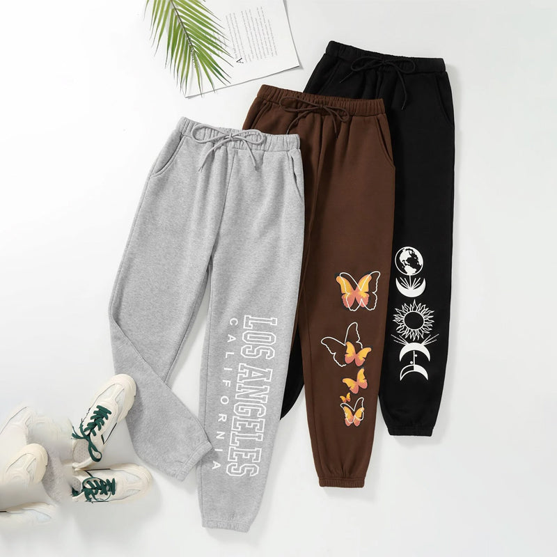 Pack Of 3 Letter & Butterfly Print Thermal Lined Sweatpants
