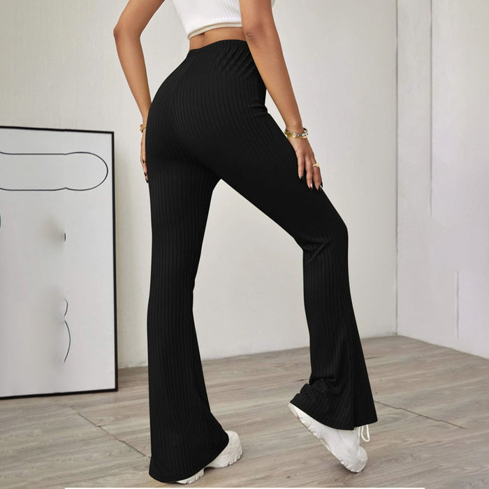 Easy Wear Solid Ribbed Flared Leg Pants