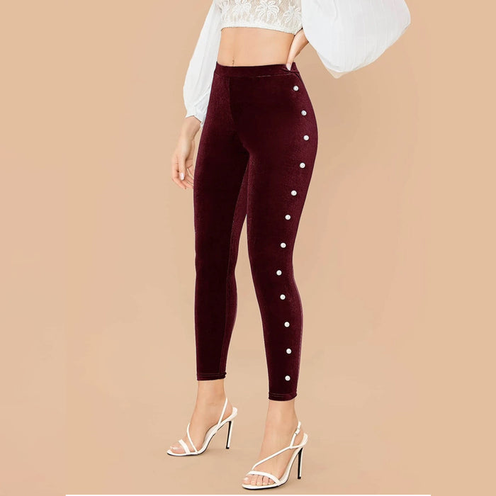 Pearl Beaded Velvet Skinny Pants