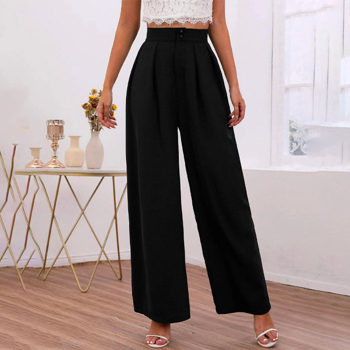 High Waist Fold Pleated Wide Leg Pants