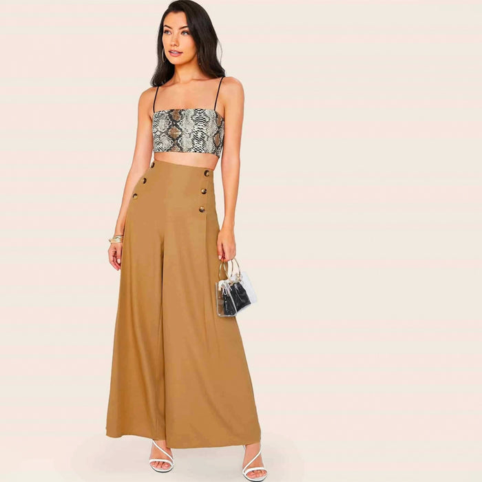 High Waist Buttoned Front Wide Leg Pants