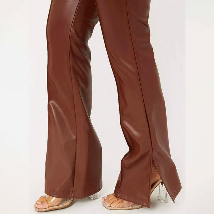 Zipper Fly Seam Front Split Hem Leather Pants