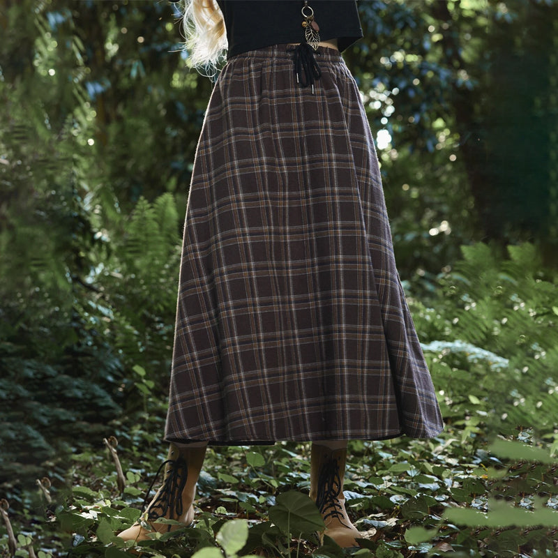 Drawstring Waist Tartan Skirt