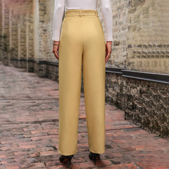 Solid Straight Leg Belted Pants